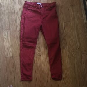 Red Casual Slim-Fit Bottoms with Smooth Finish